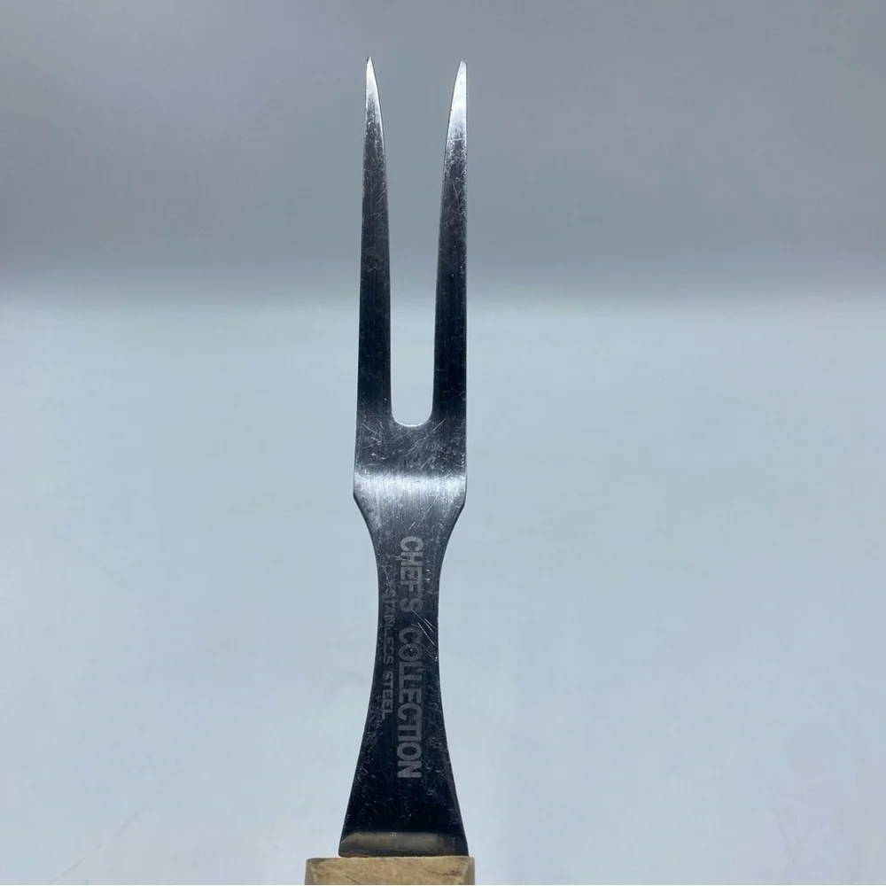 Vintage Prong Carving Fork Meat Cooking Chef’s Collection Wooden Handle Stainles